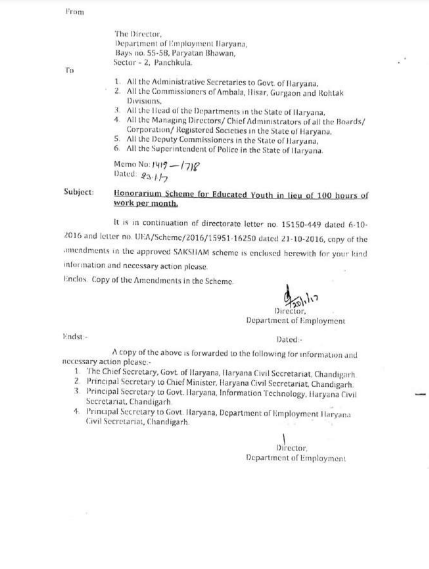Amendments in Haryana Saksham Yojana