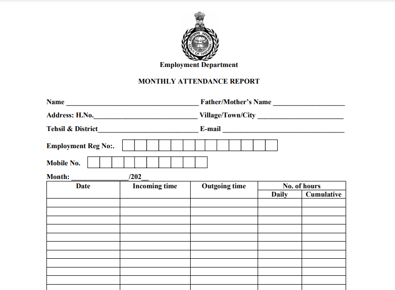 Attendance Sheet For Haryana Saksham Yojana
